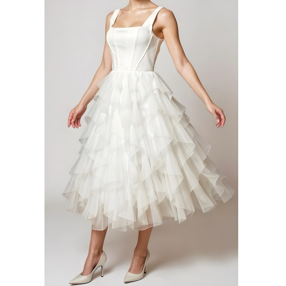 BHLDN Jada Tiered Tulle Midi Dress, White, Small - Picture 2 of 14